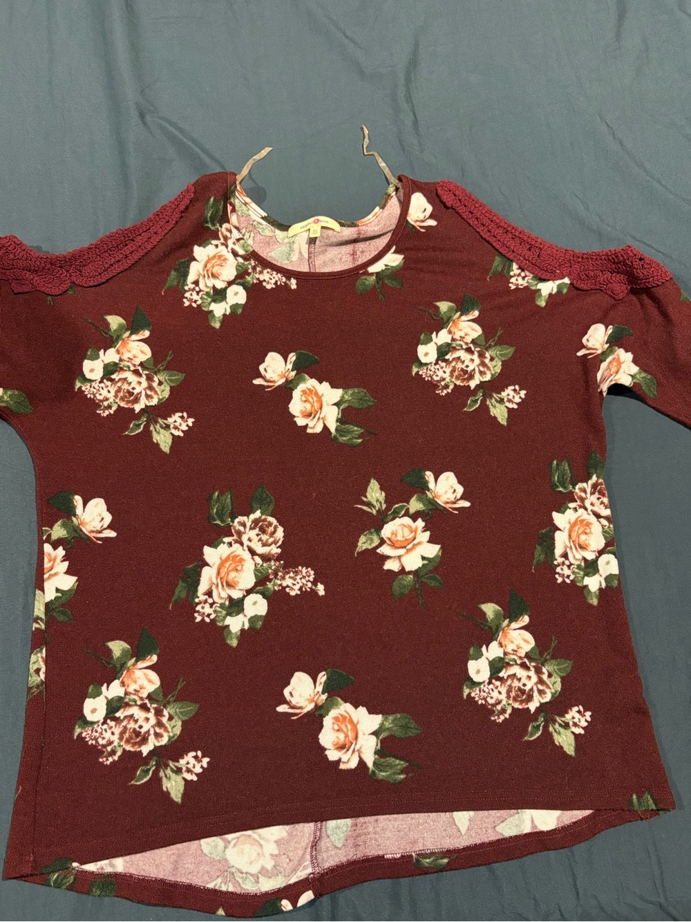 Wishful Park Burgundy Floral Cold-Shoulder Tee